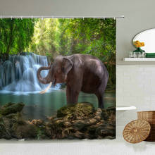 Cortina de ducha con diseño de bosque Tropical, cortina de baño impermeable con diseño de bosque Tropical, cascada, planta verde, elefante africano, Animal de primavera, paisaje Natural 2024 - compra barato