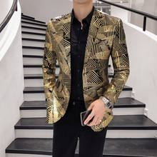 Luxury Gold Striped Print Blazer Quality Fashion Mens Slim Suit Jacket Stage Singer Performance Clothing Men's Club Dress Blazer 2024 - buy cheap