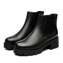 Botas femininas casuais de salto grosso e couro bota aberta com dedo redondo 2024 - compre barato