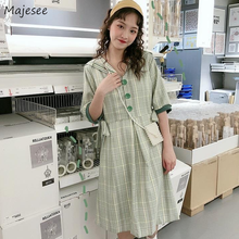 Plaid Dresses Women Sailor Collar Bow Button Students Retro Japanese Style College Sweet Girls Loose Casual Daily Ulzzang Female 2024 - buy cheap