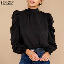 Fashion Womens Turtleneck Puff Sleeve Blusas ZANZEA Elegant Women Blouse Spring Office Work Shirt Casual Bow Tie Solid Top Tunic 2024 - buy cheap