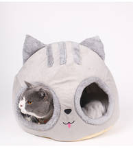 Кровать для кошки, пещера, голова кошки в форме котенка, подушка, зимний теплый домик для питомца 2024 - купить недорого