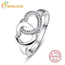 BONLAVIE Valentine's Day Present 925 Sterling Silver Heart to Heart Ring Double Heart AAA Clear Crystal Fine Jewelry for Women 2024 - buy cheap