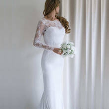 Скромные длинные рукава, свадебные платья русалки, сексуальные v-образным вырезом сзади, кружевные аппликации, свадебные платья на заказ, тонкие Vestidos De Mariee 2024 - купить недорого