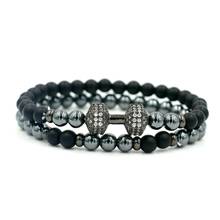 2Pcs/Set Hematite Stone Beaded Men Dumbbell Barbell Bracelet  Women Fitness Fit Prayer Bracelets Sporty Jewelry 2024 - buy cheap