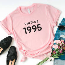 Camisa 1995 algodão com estética, camisa casual plus size de mulheres unissex 26ª aniversário, gola careca, manga curta 2024 - compre barato