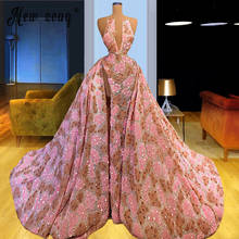 Vestido de noite luxuoso rosa, vestido saudita do marrocos, lindo vestido de baile com cauda destacável 2024 - compre barato