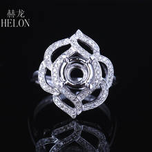 HELON Round 8mm Solid 14K White Gold AU585 Pave Natural Diamonds Engagement Wedding Semi Mount Ring Women Jewelry Diamonds Ring 2024 - buy cheap