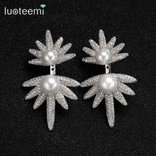 LUOTEEMI Fashion White Gold Color Pearls Jewelry for Women with CZ Crystal Micro Charm Sun Flower Big Stud Earrings For Women 2024 - buy cheap