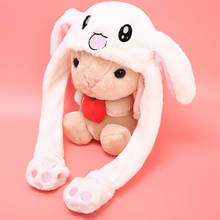 Gorro de peluche de conejo para niña, gorro de peluche con orejas móviles, bonito, rosa y blanco, regalo de juguete para niña 2024 - compra barato