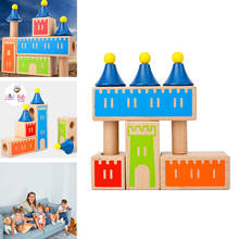 Conjunto de bloco de construção infantil de castelo de madeira, madeira natural, brinquedo montessori educacional de 3, 4, 5 anos, meninos e meninas 2024 - compre barato