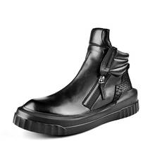 Botas militares de alta calidad para hombre, Botines de cuero genuino para motocicleta, zapatos cálidos de algodón y felpa, color negro, talla grande 44, Invierno 2024 - compra barato