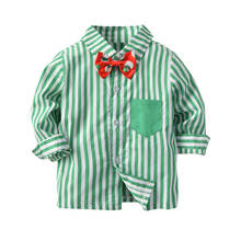 Spring Autumn Baby Boys Clothing Red Green Striped shirt With Tie Long Sleeve Shirt 2024 - buy cheap