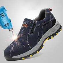 Yuxiang-botas de seguridad con punta de acero para hombre, zapatos de trabajo a prueba de perforaciones, de cuero, calzado protector ligero, Invierno 2024 - compra barato