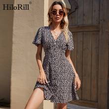 HiloRill-Vestido corto De verano con estampado Floral, prenda elegante con cuello De pico, manga corta, botones, para fiesta 2024 - compra barato