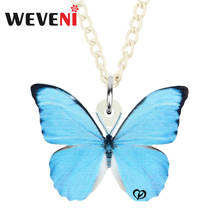 WEVENI Acrylic Cute Blue Morphidae Butterfly Necklace Chain Long Animal Pendant Jewelry For Women Kids Girlfriends Gift Charms 2024 - buy cheap