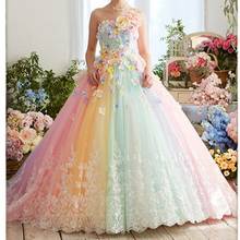 Милые разноцветные радужные платья-пачки для выпускного вечера, 3D Цветочные кружевные пушистые Бальные платья, вечерние платья с оборками 2024 - купить недорого