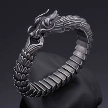 Pulseira masculina hiphop dragon viking, pulseira vintage de aço inoxidável com corrente de elos de motociclista, punk rock, bracelete de metal antigo, joias 2024 - compre barato