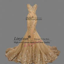 Турецкое Золотое вечернее платье, длинное женское платье с блестками и аппликацией из кристаллов, на шнуровке сзади, элегантное платье для выпускного вечера 2020, Robe de Soiree 2024 - купить недорого