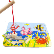 Забавные детские рыболовные игры, Магнитные деревянные пазлы Монтессори, детская забавная развивающая игрушка, подарки на день рождения 2024 - купить недорого
