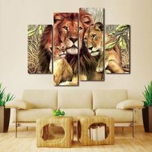 4 paneles de pintura de animales, ilustraciones familiares de leones, impresión en lienzo, sala de estar de pared para imágenes artísticas, decoración del hogar y oficina 2024 - compra barato