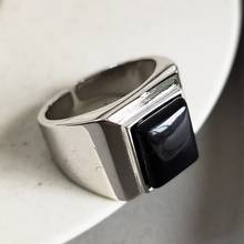 Bocaixa anel 100% de prata pura s925 real para homens, anel retangular de ágata preta e natural da indústria pesada 2024 - compre barato