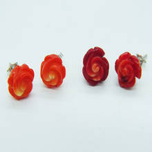 Изысканный! Серьги в виде цветка из натуральных коралловых роз, красные, оранжевые, 8 мм, 2 пары 2024 - купить недорого