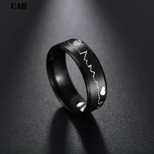 UAH Heart Shape Smooth Thick Titanium Steel Black Ring Electrocardiogram Heartbeat Rings For Men Rock Ring Jewelry 2024 - buy cheap
