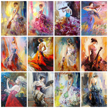 Huacan Full Square Diamond Painting Violin Girl 5d Diy Mosaic Embroidery Fantasy Lady Home Decor Rhinestone Pictures 2024 - buy cheap