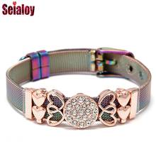 Seialoy-pulsera de malla de acero inoxidable para mujer, corazón y brazalete con cuentas de doble cristal brillante de oro rosa, reloj de moda 2024 - compra barato