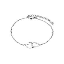 Boniskiss 2020 High Quality Silver Color Charm Heart Bracelets for Women Stainless Steel Bracelets Jewelry Double Heart bangle 2024 - buy cheap