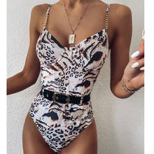 Traje de baño de una pieza para mujer, hebilla de cintura de tela monocromática, cinturón de hombro con cadena de Metal, Bikini de una pieza 2024 - compra barato
