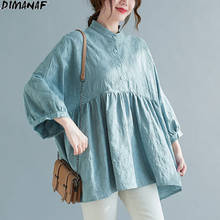 Женская льняная блузка DIMANAF, Однотонная рубашка оверсайз с коротким рукавом летучая мышь, Повседневная свободная туника размера 5XL, для лета, 2021 2024 - купить недорого