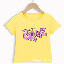 Moda y2k bratz t camisa do bebê roupas meninas verão amarelo rosa azul cor verde camiseta bonito presente de aniversário por atacado crianças topos 2024 - compre barato