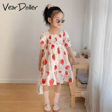 Veardoller meninas vestidos casuais 2021 verão nova chegada roupas infantis bonito morango impressão arco das crianças princesa vestido
