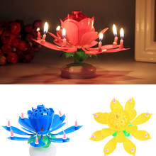 8/14pcs Candle Lotus Flower Rotating Happy Birthday Musical Candle Party DIY Cake Decoration Candles For Children Birthday Gift 2024 - купить недорого