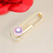 YIKALAISI Pearl Brooch Natural Oblate Pearl jewelry 8-9mm Brooch Pin For Women wholesale 2024 - buy cheap