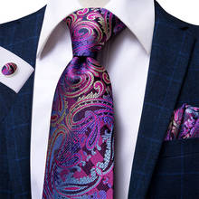 Hi-Tie Purple Paisley Large Men's Tie Set Luxury Blue Silk Neckties For Men Fashion Design Hanky Cufflinks Set Wedding Quality 2024 - buy cheap