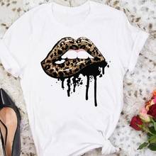 Ropa de leopardo para mujer, camisetas con estampado de labios de dibujos animados de acuarela, ropa de moda, camiseta estampada para mujer 2024 - compra barato