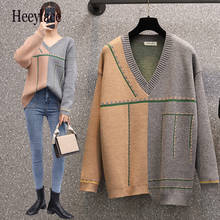 plus size Autumn Winter v-neck oversize Pullover knitted Sweater Women warm female loose cashmere Basic wool patchwork Sweaters 2024 - buy cheap
