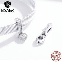 Love Heart BISAER 925 Sterling Silver Beads Cubic Zircon Love Heart Charms Fit For Bracelets Silver 925 Jewelry Making ECX109 2024 - buy cheap