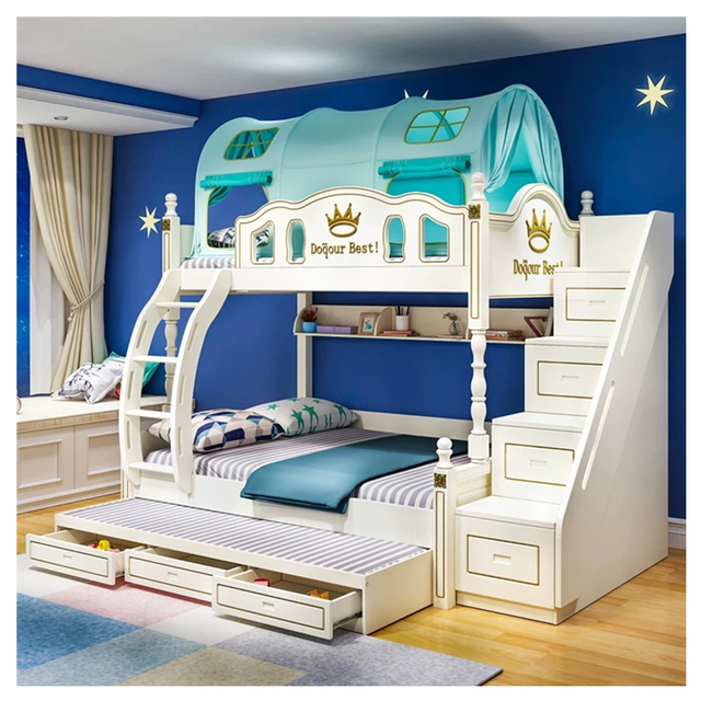 Креативная детская кровать, детские двухъярусные кровати с лестницей и  ящиками для хранения, спальня принцессы