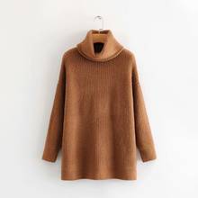 Suéter feminino gola alta, blusão feminino largo inverno 2020 2024 - compre barato