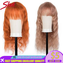 Sleek Natural Human Hair Wigs For Women Pink Bob Wig With Bangs Orange Remy Brazilian Hair Wigs Woman Body Wave Human Hair Wigs 2024 - buy cheap
