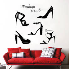 Adesivo decalque de parede de salto alto para tendências da moda, decoração de sapatos femininos, vinil removível, decoração de decalques de janela de loja hy1591 2024 - compre barato