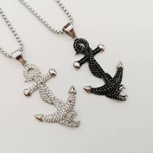 Full Black/White Cubic zircon stones snake anchor pendant necklace 316L  stainless steel anchor & snake necklace men women 2024 - buy cheap