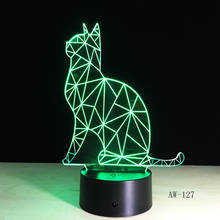 Lâmpada led de modelo de animal gato 3d, luz noturna de acrílico para amigos, crianças, presente de aniversário