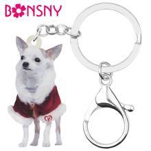 Bonsny fantasia de acrílico para natal chihuahua, chaveiros com corrente, bolsa e chaveiro para carro, decoração para mulheres, menina, adolescente, presente 2024 - compre barato