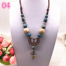 Fashion Ethnic Jewelry Traditional Handmade Ornaments Weave Wax Rope Ceramics Necklace Ceramics Beads Pendant Long Necklace #04 2024 - buy cheap