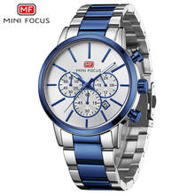 MINI FOCUS-reloj de cuarzo de acero inoxidable para hombre, cronógrafo de negocios, resistente al agua, color azul y plateado 2024 - compra barato